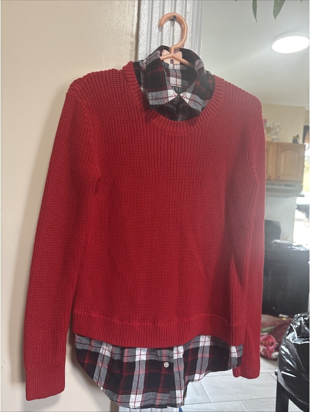 Ralph Lauren Women's Sweater Tunic Combo Shirt Size Xs Red